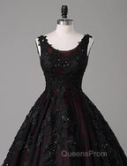 Black And Red Backless Tulle Long Formal Gown, Black And Red Long Evening Prom Dress