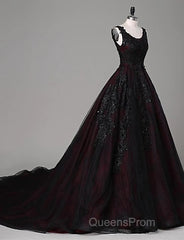Black And Red Backless Tulle Long Formal Gown, Black And Red Long Evening Prom Dress