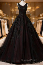 Black And Red Backless Tulle Long Formal Gown, Black And Red Long Evening Prom Dress