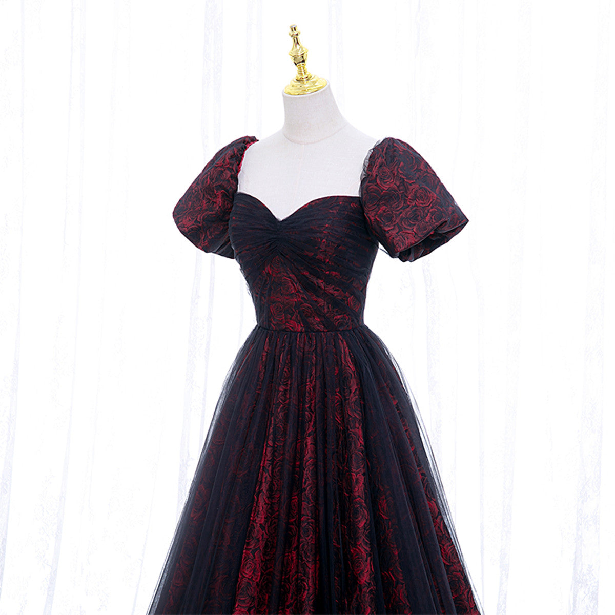 Black And Red Lace Sweetheart Long Party Dress, Black And Red A-Line Classy Prom Dress Secondary image
