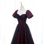 Black And Red Lace Sweetheart Long Party Dress, Black And Red A-Line Classy Prom Dress
