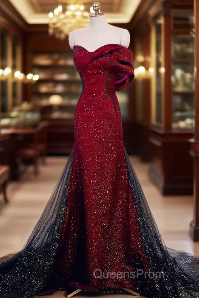 Black And Red Long Party Dress Evening Prom Dress, Sweetheart Satin Evening Dress Evening Dress Main image