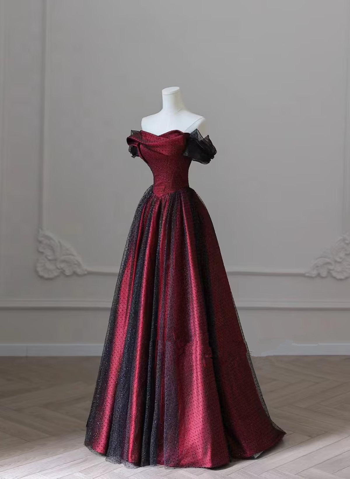 Black And Red Long Classy Prom Dress Classy Evening Dress, Off Shoulder A-Line Party Dress