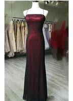 Black And Red Square Neckline Party Dress, Black And Red Long Classy Prom Dress