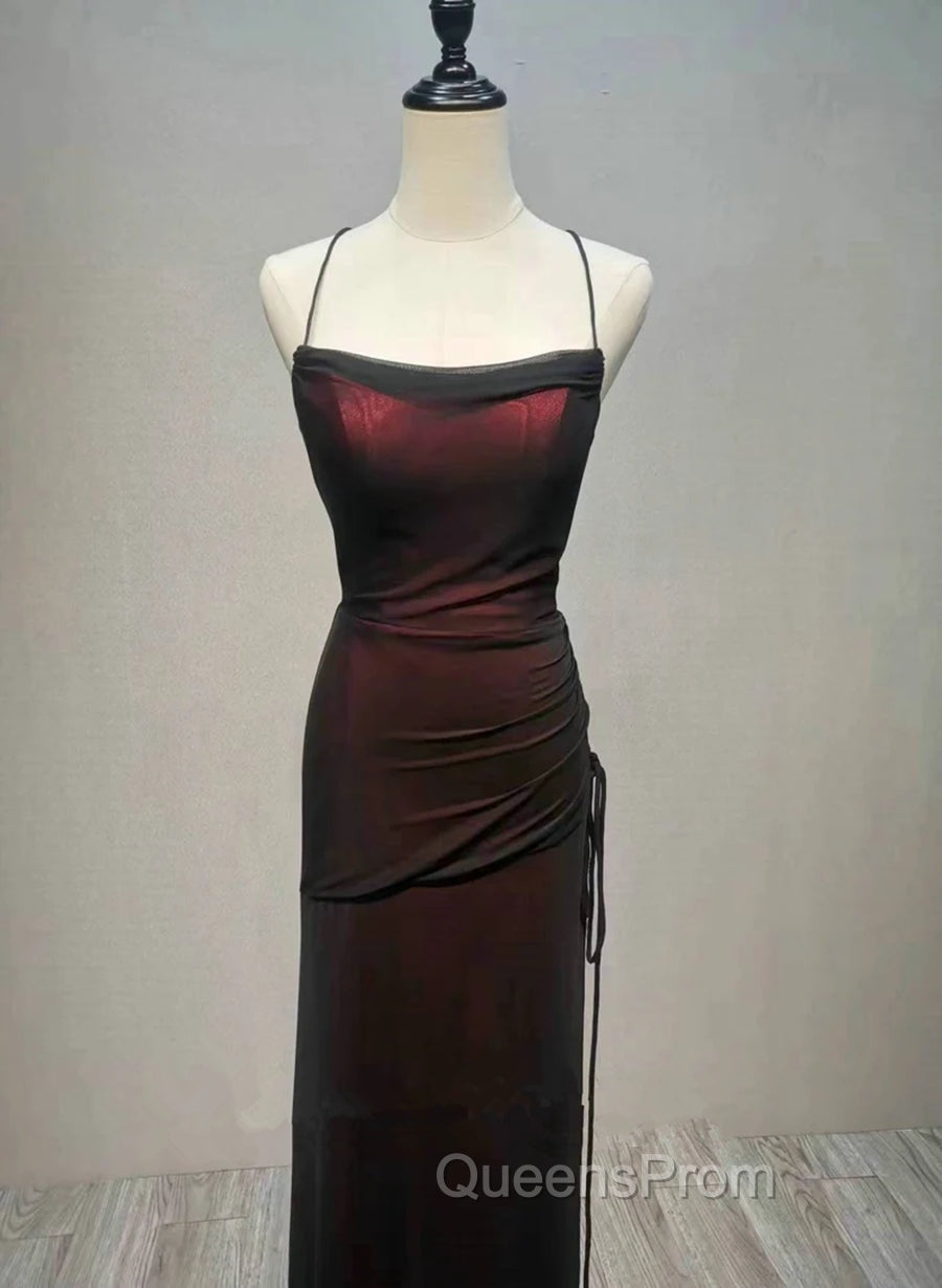 Black and Red Straps Long Simple Party Dress, Black and Red Evening Prom Dress Secondary image