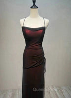 Black and Red Straps Long Simple Party Dress, Black and Red Evening Prom Dress