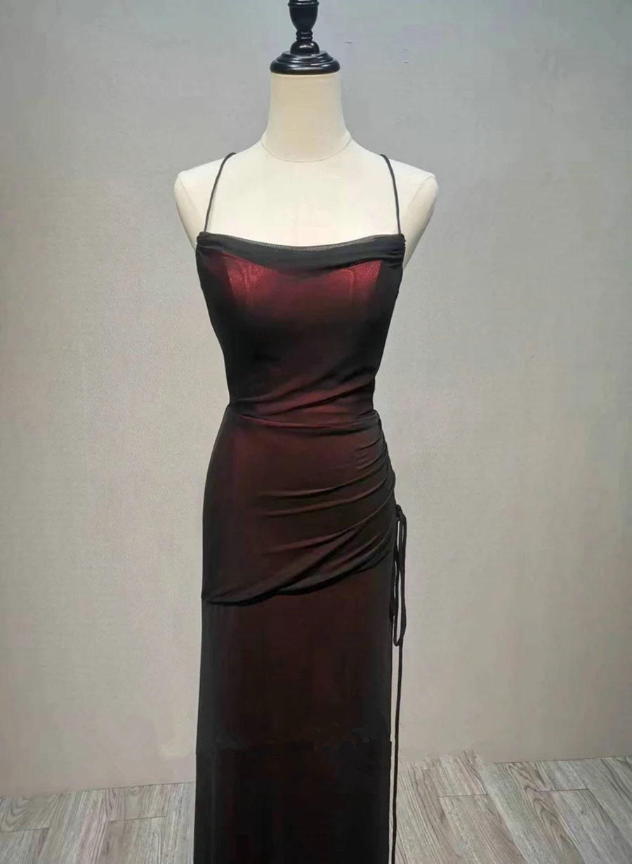 Black And Red Straps Long Simple Party Dress, Black And Red Classy Prom Dress Secondary image