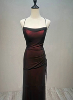 Black And Red Straps Long Simple Party Dress, Black And Red Classy Prom Dress