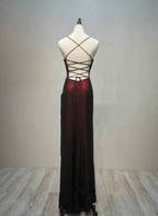Black And Red Straps Long Simple Party Dress, Black And Red Classy Prom Dress