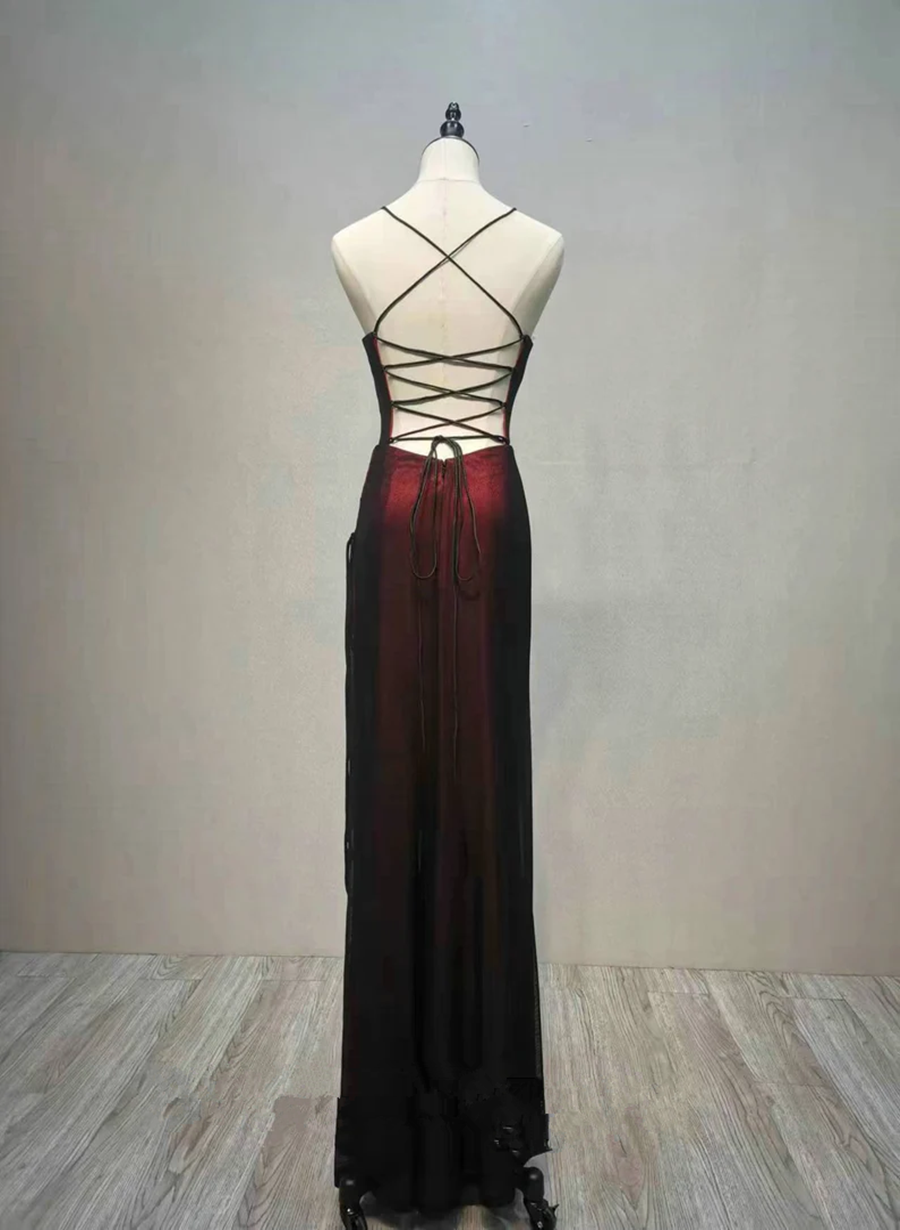 Black And Red Straps Long Simple Party Dress, Black And Red Classy Prom Dress