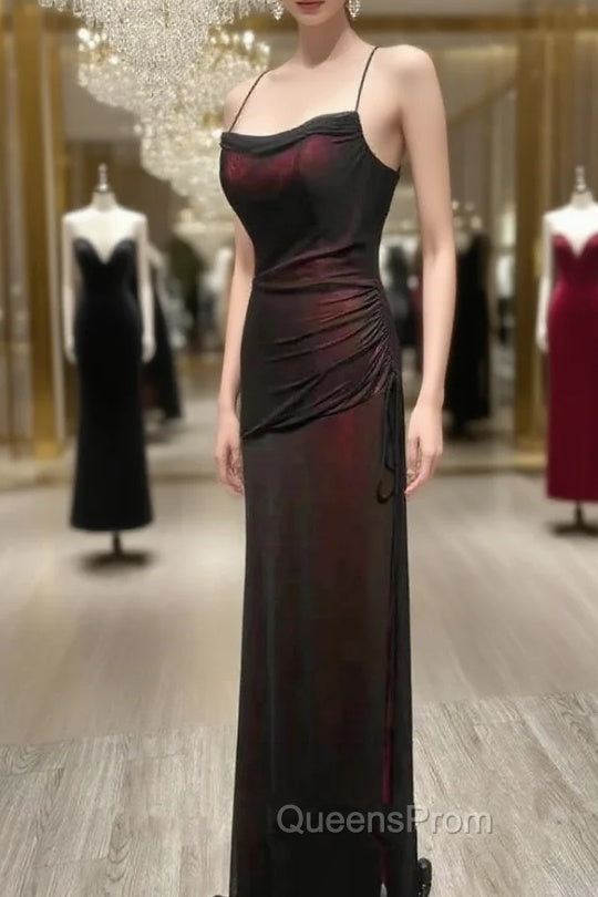 Black and Red Straps Long Simple Party Dress, Black and Red Evening Prom Dress Main image