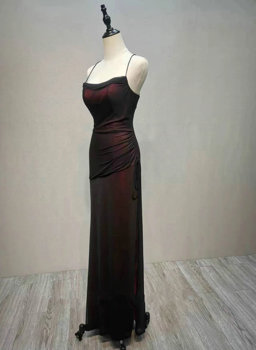 Black And Red Straps Long Simple Party Dress, Black And Red Classy Prom Dress Main image