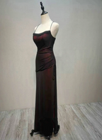 Black And Red Straps Long Simple Party Dress, Black And Red Classy Prom Dress