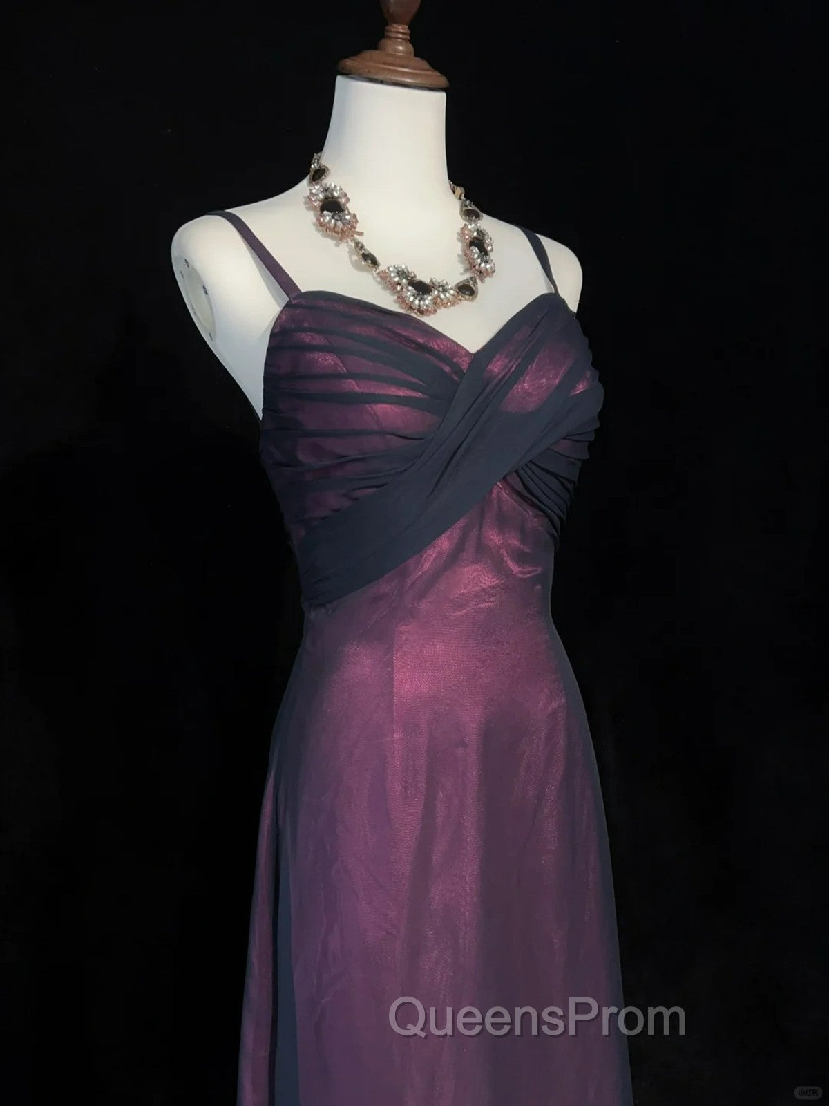 Black and Red Sweetheart Long Evening Dress, Straps Long Evening Prom Dress