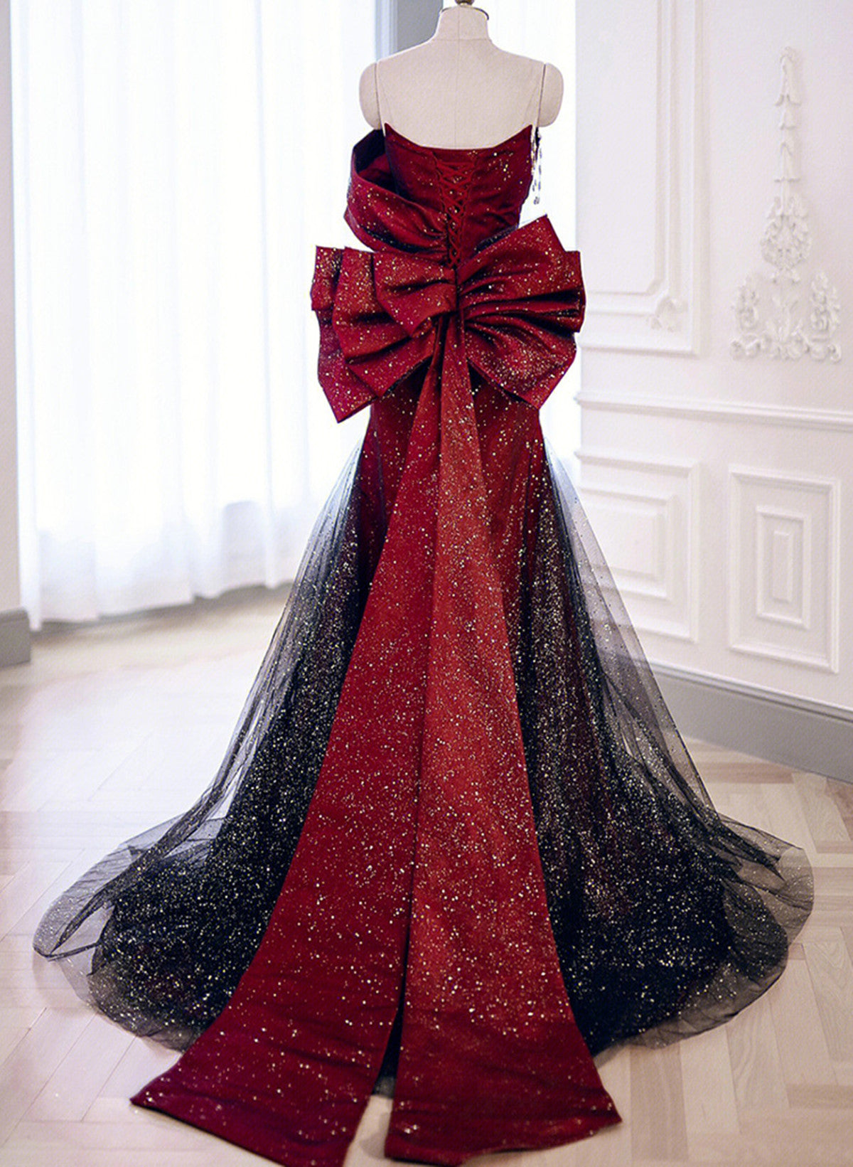 Black And Red Sweetheart Mermaid Long Classy Dress, Black And Red Classy Evening Dress