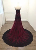Black And Red Sweetheart Tulle With Lace Glam Classy Evening Gown Party Dress, Long Classy Dress