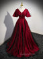 Black and Red V-neckline Long Satin Evening Prom Dress,Chic Long A-line Party Dress