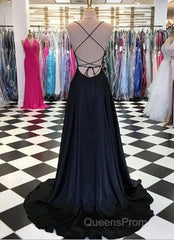 Black And Royal Blue Evening Prom Dress, Evening Gown, Graduation School Party Dress, Winter Formal Dress