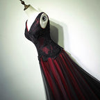 Black And Tulle V-Neckline Beaded Lace Long Party Dress, A-Line Classy Prom Dress Classy Evening Dress