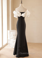Black and White Mermaid Long Off Shoulder Party Dress, Long Evening Dress Evening Prom Dress