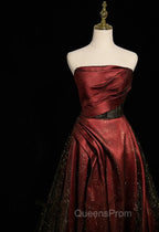 Black and Wine Red Satin Off Shoulder Evening Dress, A-line Long Evening Prom Dress