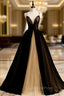 Black And Yellow Tulle Spagehtti Straps Pleats Evening Prom Dress