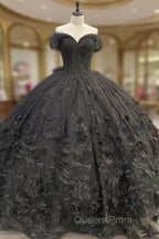 Black Ball Gown Off the Shoulder Quinceanera Dress with Bow Knot