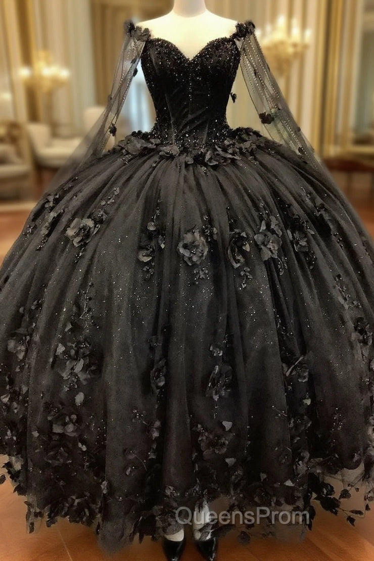 Black Ball Gown Quinceanera Dress with Flowers Main image