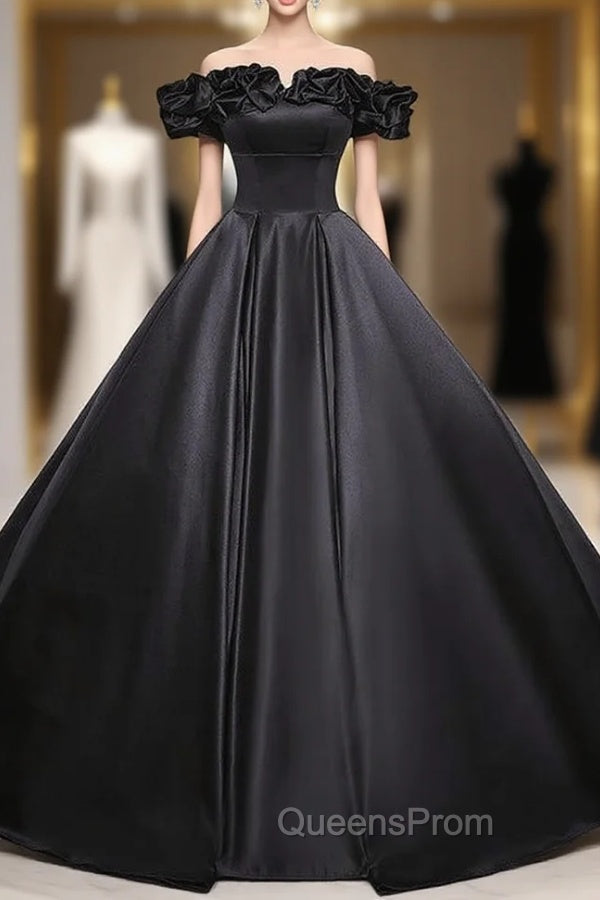 Black Ball Gown Satin Off the Shoulder Quinceanera Dress Main image
