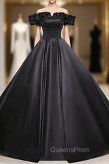 Black Ball Gown Satin Off the Shoulder Quinceanera Dress
