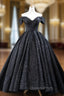 Black Ball Gown Sequins  Off the Shoulder Evening Prom Dress