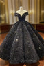 Black Ball Gown Sequins Off the Shoulder Evening Prom Dress