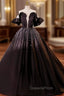 Black Ball Gown Short Sleeve Pearls Quinceanera Dress
