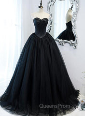 Black Ball Gown Sweetheart Satin and Tulle Evening Gown, Black Party Dress