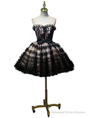 Black Ball Gown Sweetheart Tulle Lace up Bow Homecoming Dress