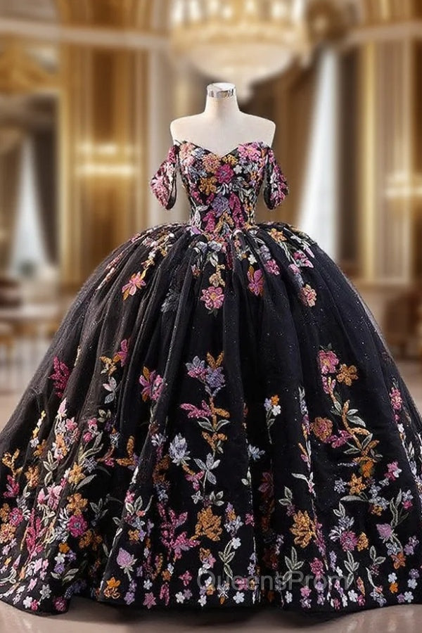Black Ball Gown Tulle Colorful Sequins Evening Prom Dress Main image