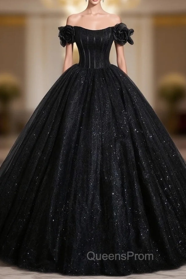 Black Ball Gown Tulle Sequins Evening Prom Dress Main image