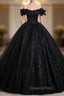 Black Ball Gown Tulle Sequins Evening Prom Dress