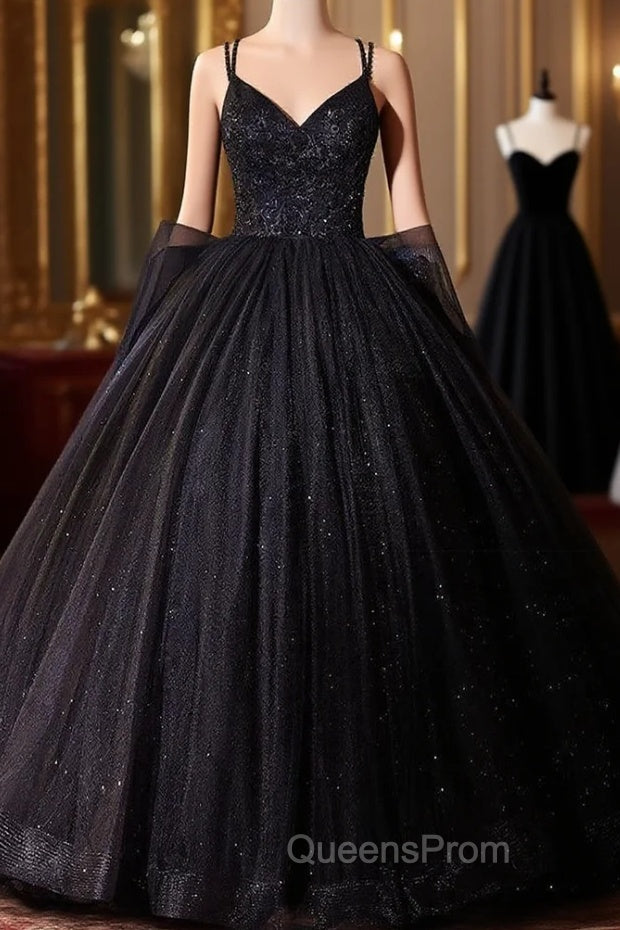 Black Ball Gown Tulle Straps Beading Quinceanera Dress Main image