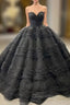 Black Ball Gown Tulle Sweetheart Beading Evening Prom Dress
