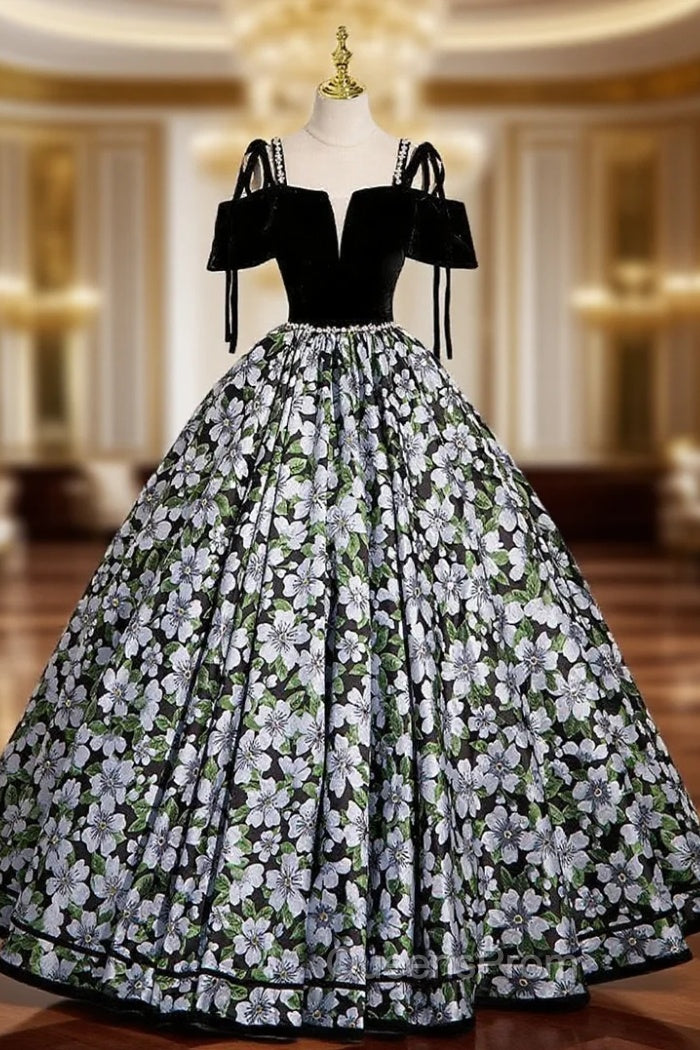Black Ball Gown Velvet Print Quinceanera Dress Main image