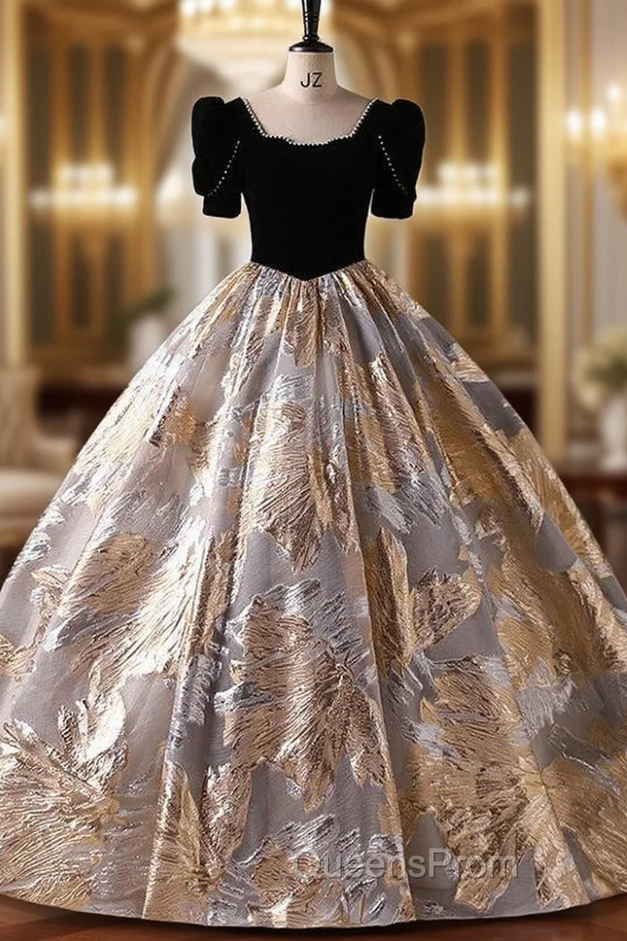 Black Ball Gown Velvet Short Sleeve Quinceanera Dress Main image
