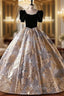 Black Ball Gown Velvet Short Sleeve Quinceanera Dress