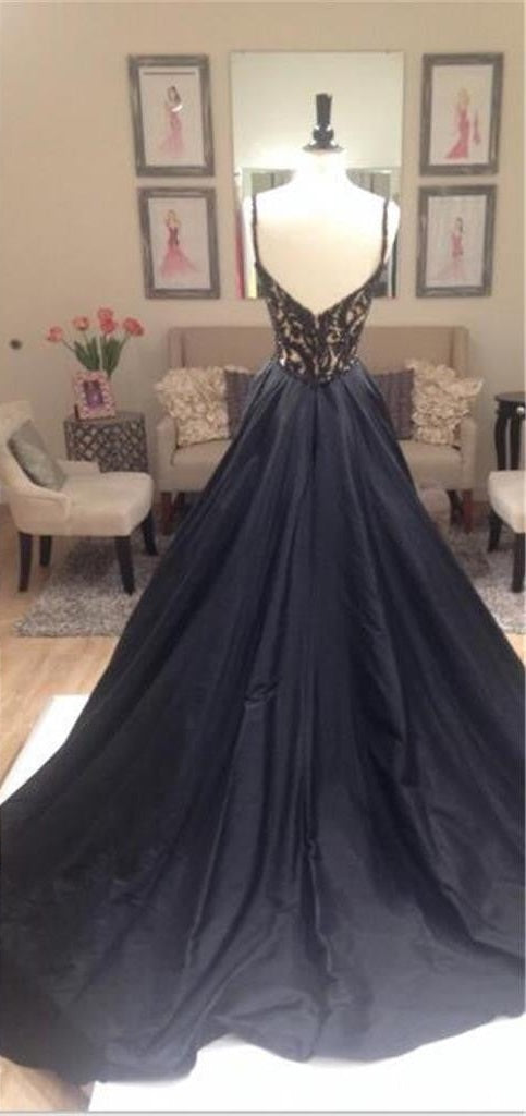 Black Beaded Lace Off Shoulder Classy Prom Dress-Elegant V-Neck V-Back Prom Gown Secondary image