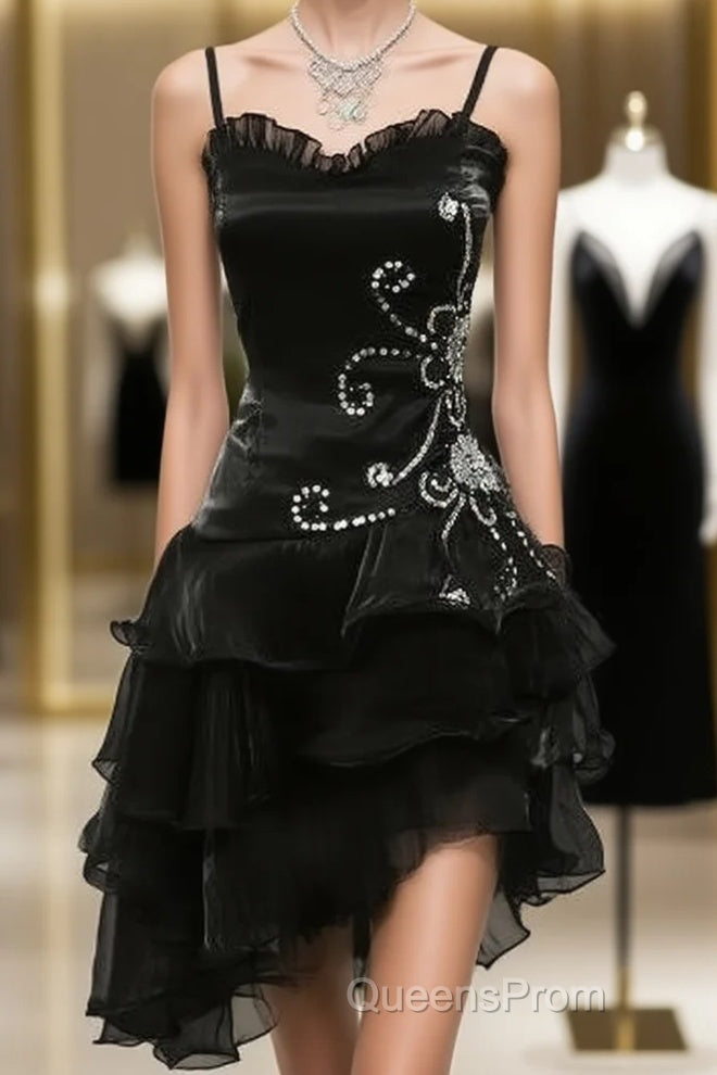 Black Chiffon Beaded Mini Evening Prom Dress Homecoming Dress Main image