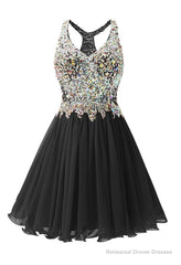 Black Chiffon Crystal Homecoming Dress