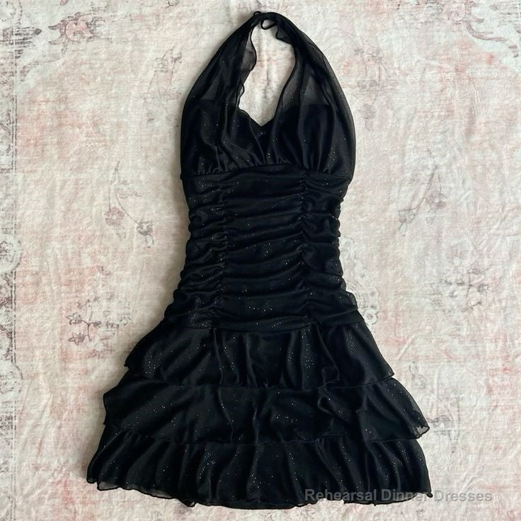 Black Chiffon Sleeveless Halter Party Dress Short Prom Dress Main image