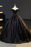 Black Floor Length V-neck Off the Shoulder Evening Dress, Black A-Line Evening Dress