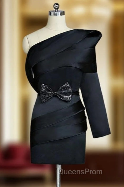 Black Evening Celebrity Dress Sheath One-shoulder Long Sleeves