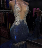 Black Girl Classy Prom Dress Cheap Sparkle Blue Sexy Classy Prom Dress | Mermaid Silver Aplliques Long Classy Evening Gowns